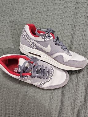 Nike Women’s Gray and Red Sneakers with Leopard Print Accent Vintage 2012